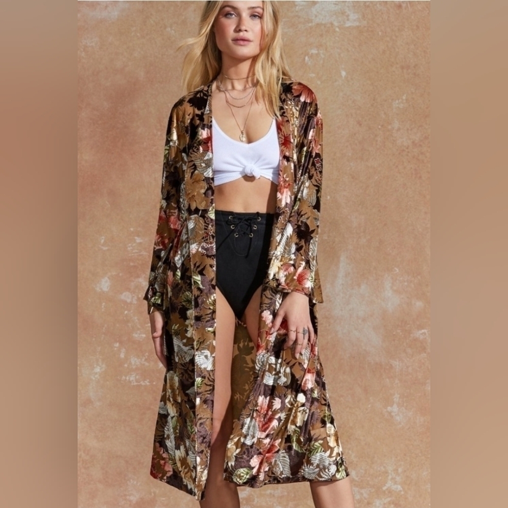nwt Nasty Gal Devoree Maxi velvet kimono brown S whimsigoth